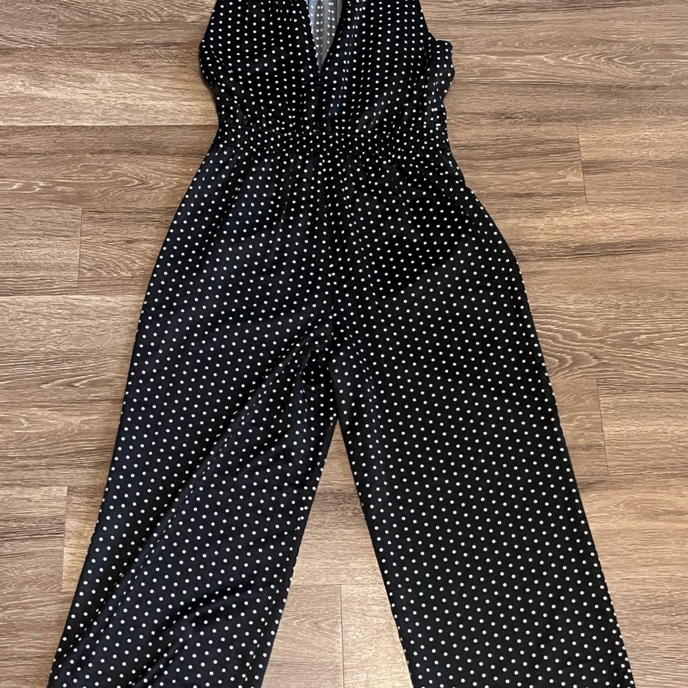 LOFT Black and White Polka Dot Jumpsuit
